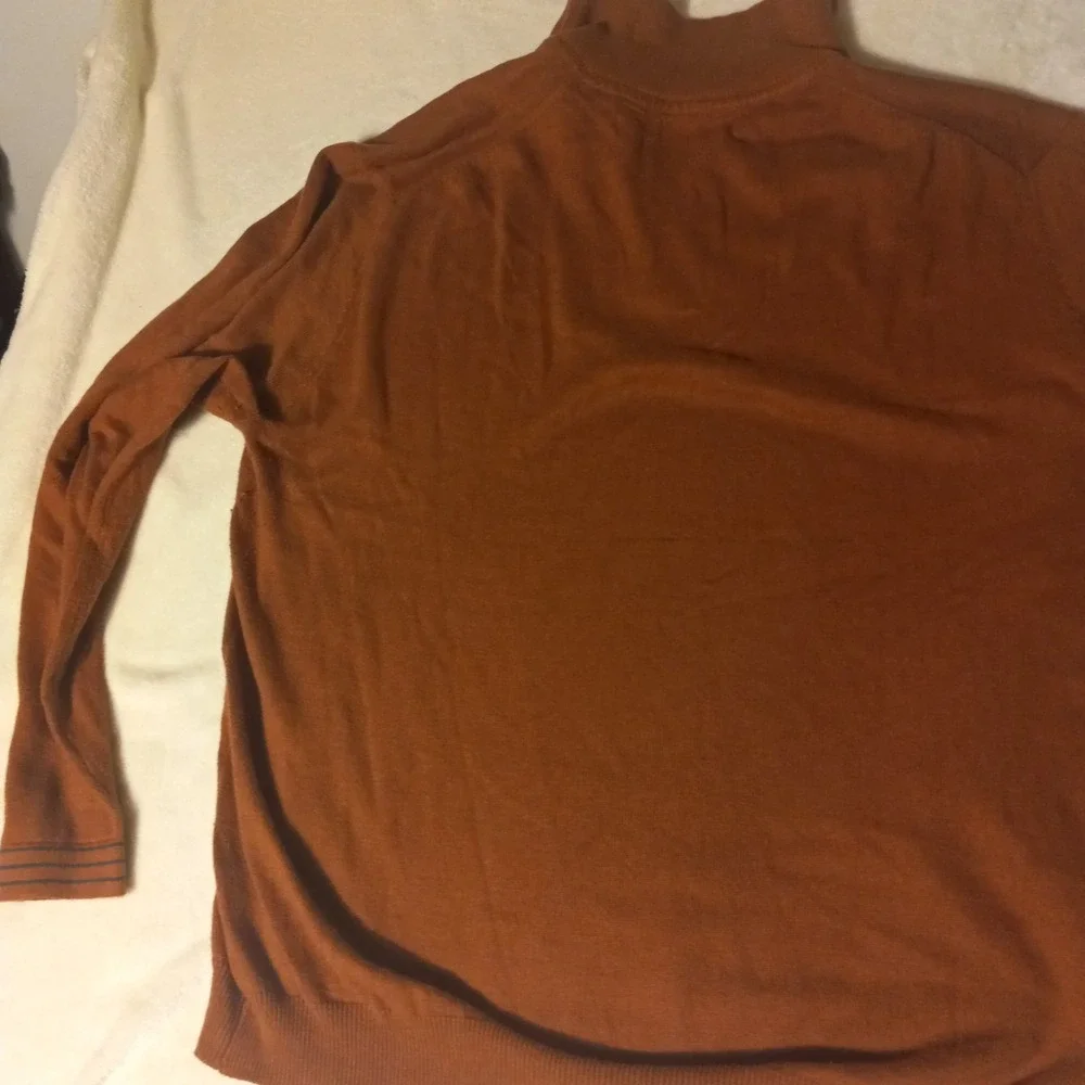 Alan Flusser Mens COTTON Cashmere 1/4 Zip Pullover Sweater RUST BROWN X-LARGE